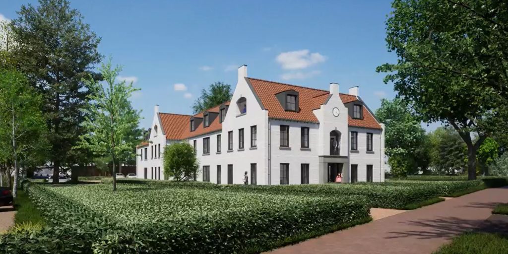 Rustiek herenhuis met tuinpad en bomen