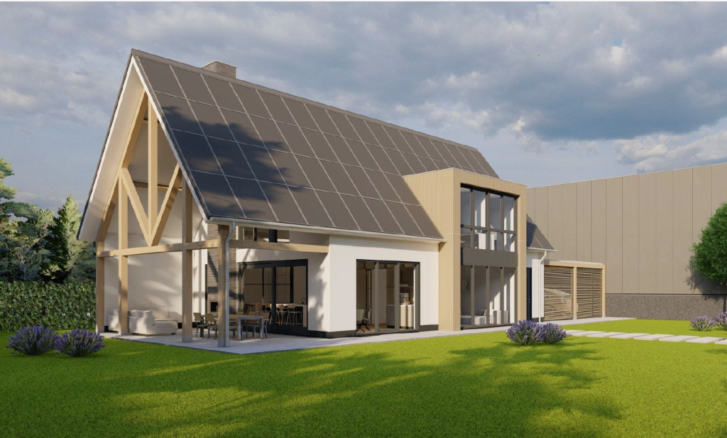 Moderne woning met zonnepanelen en tuin